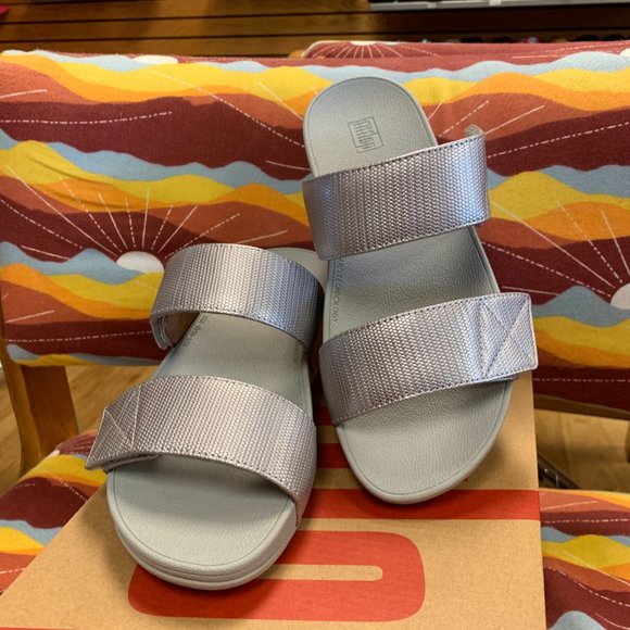 FitFlop Mina Textured Glitz Slides Silver - Picture 1 of 3